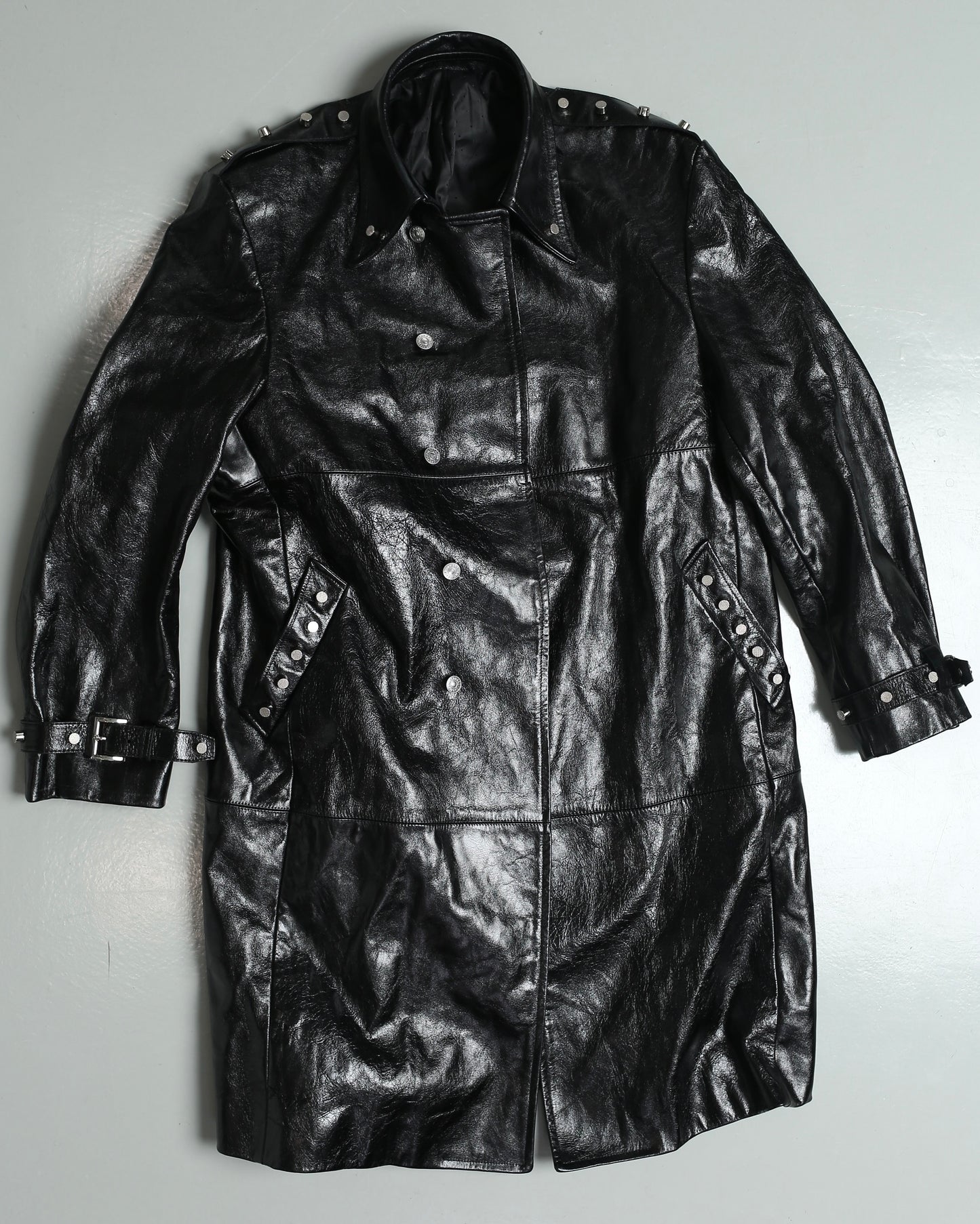 </2 LEATHER STUDDED TRENCH COAT