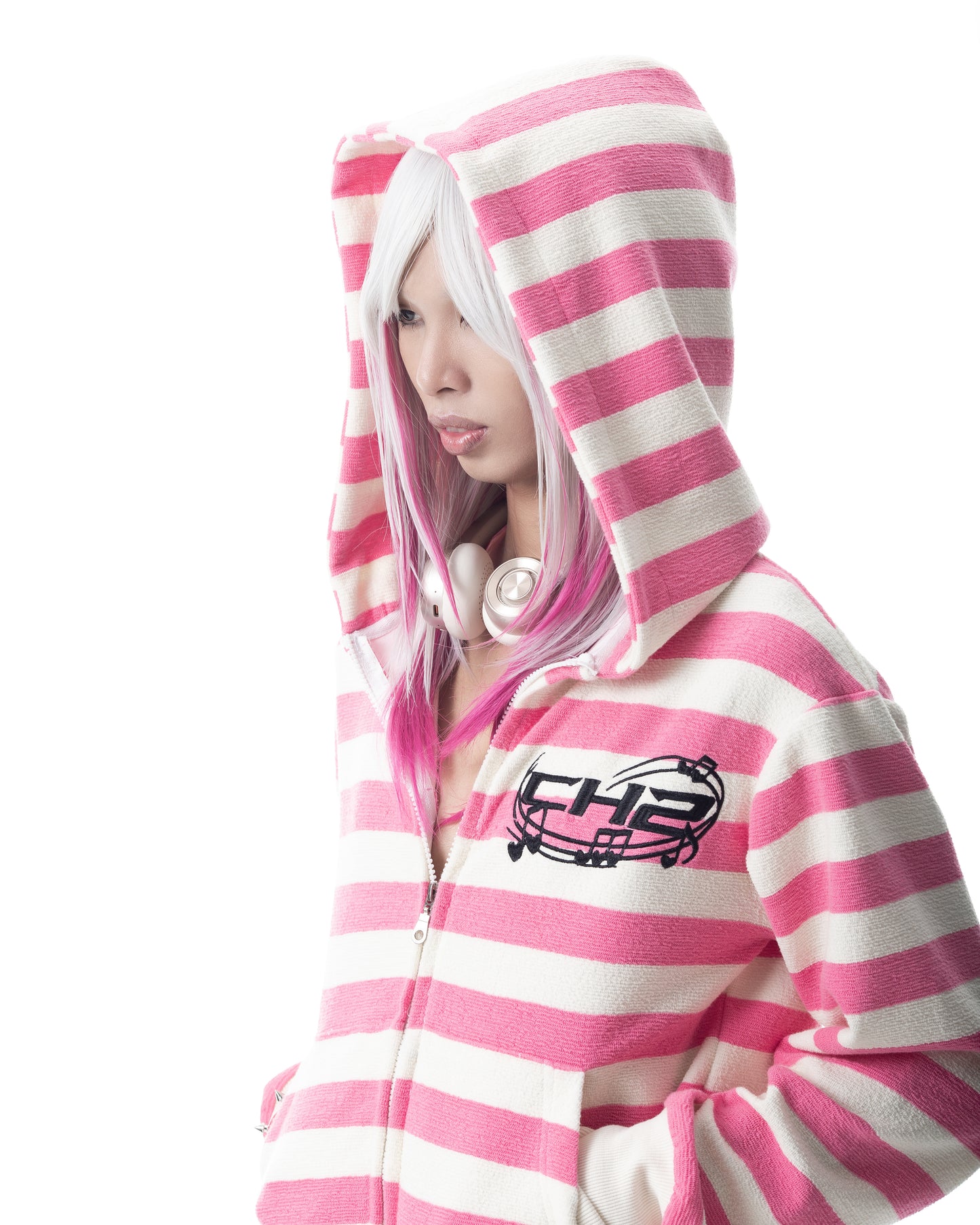 </2 MUSIC KNIT STRIPPED HOODIE ZIP UP