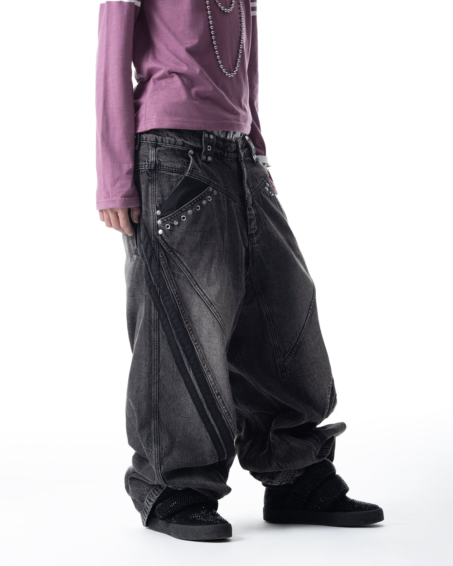 </2 DARK GREY TRACK JEANS