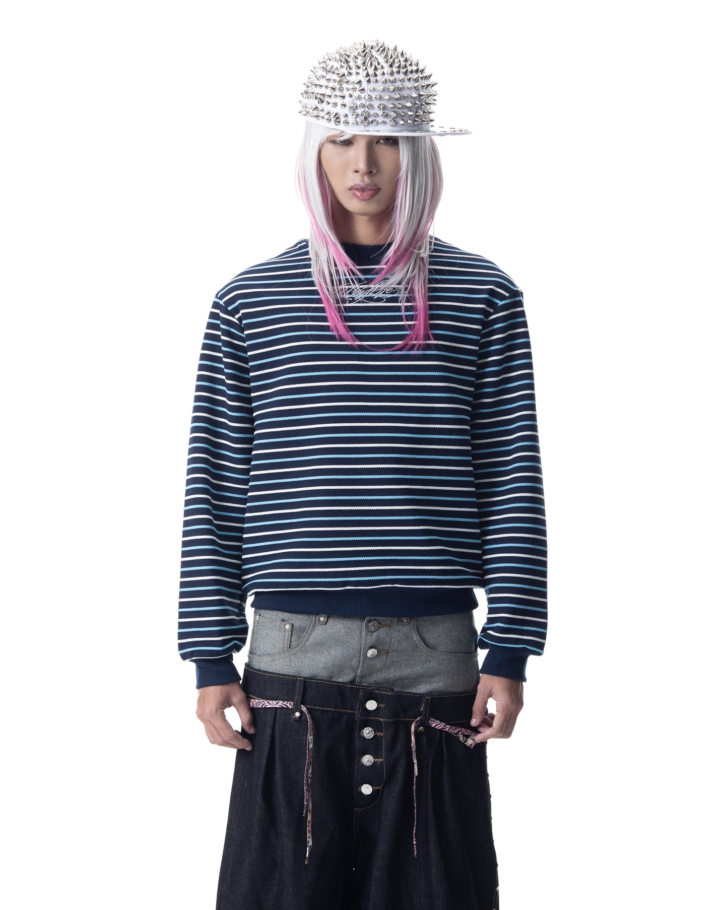 </2 BOYLIFE KNIT STRIPPED BLUE SWEATER