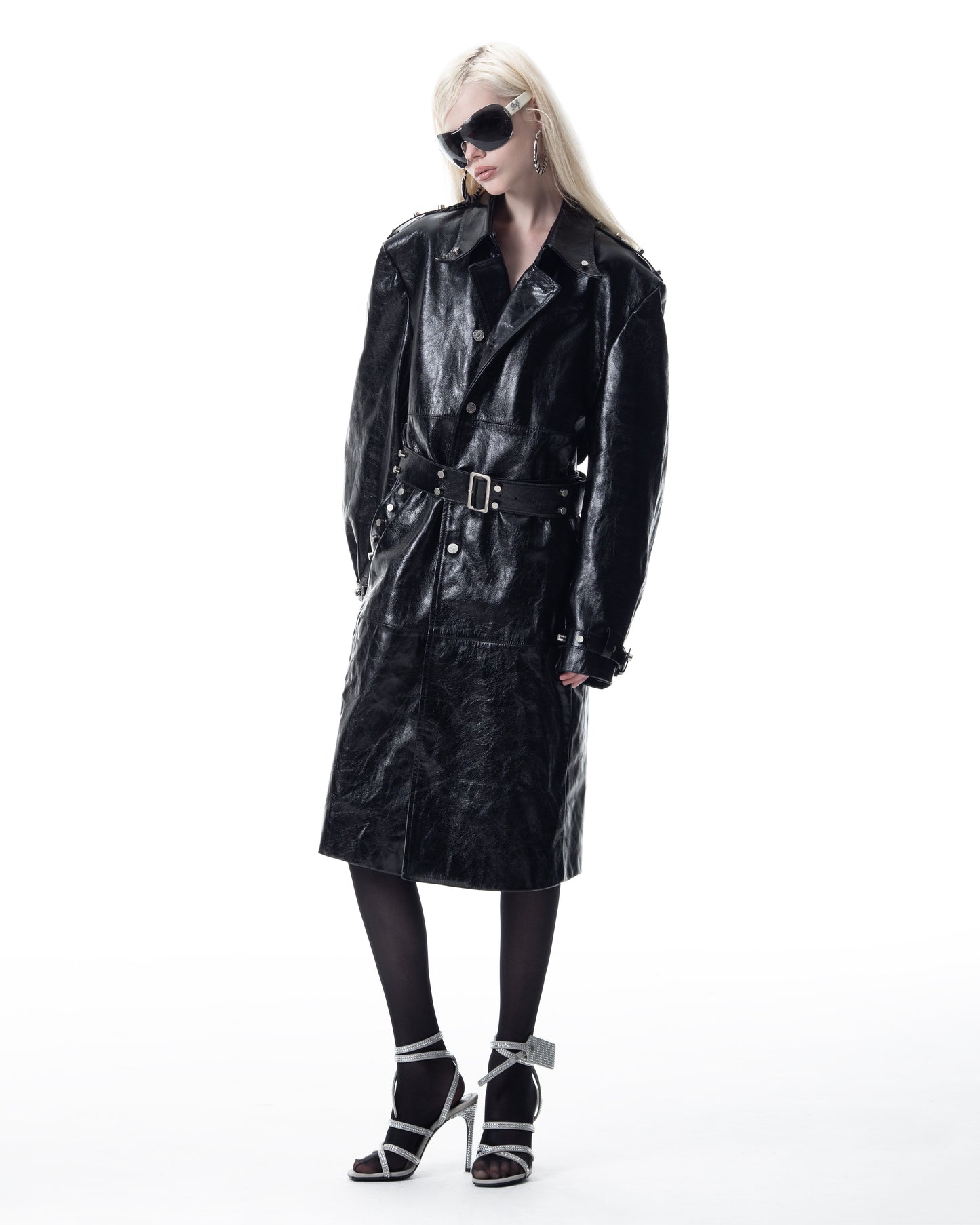 </2 LEATHER STUDDED TRENCH COAT