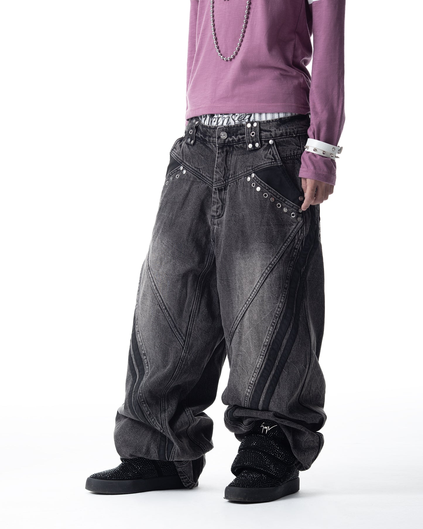 </2 DARK GREY TRACK JEANS