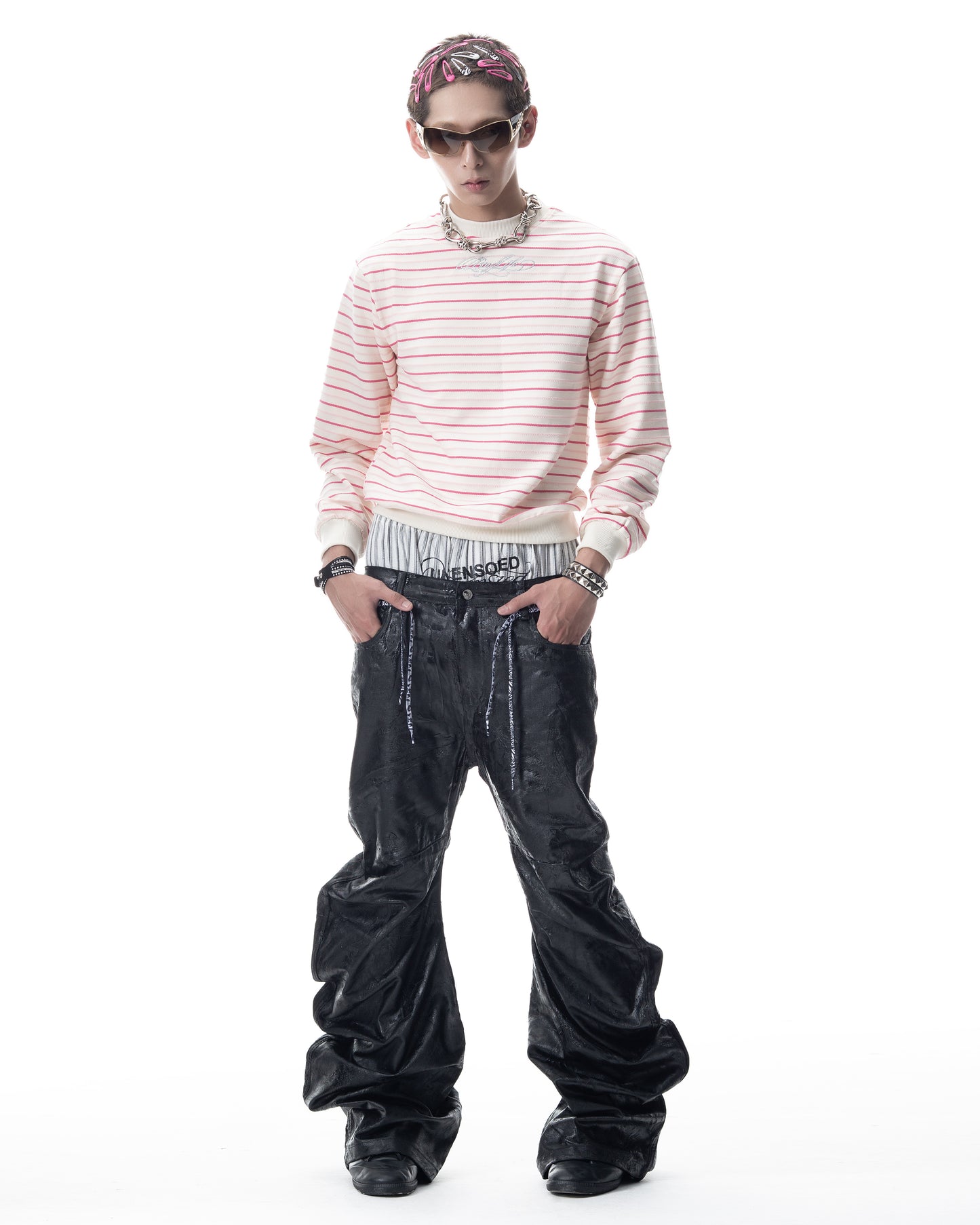 </2 BLACK WAXED FLARE JEANS
