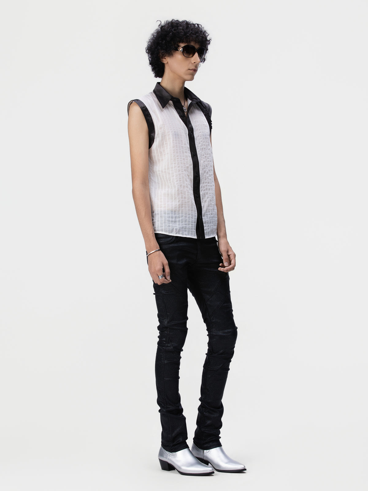BOYPHO Asymmetric Pinstripe Shirt