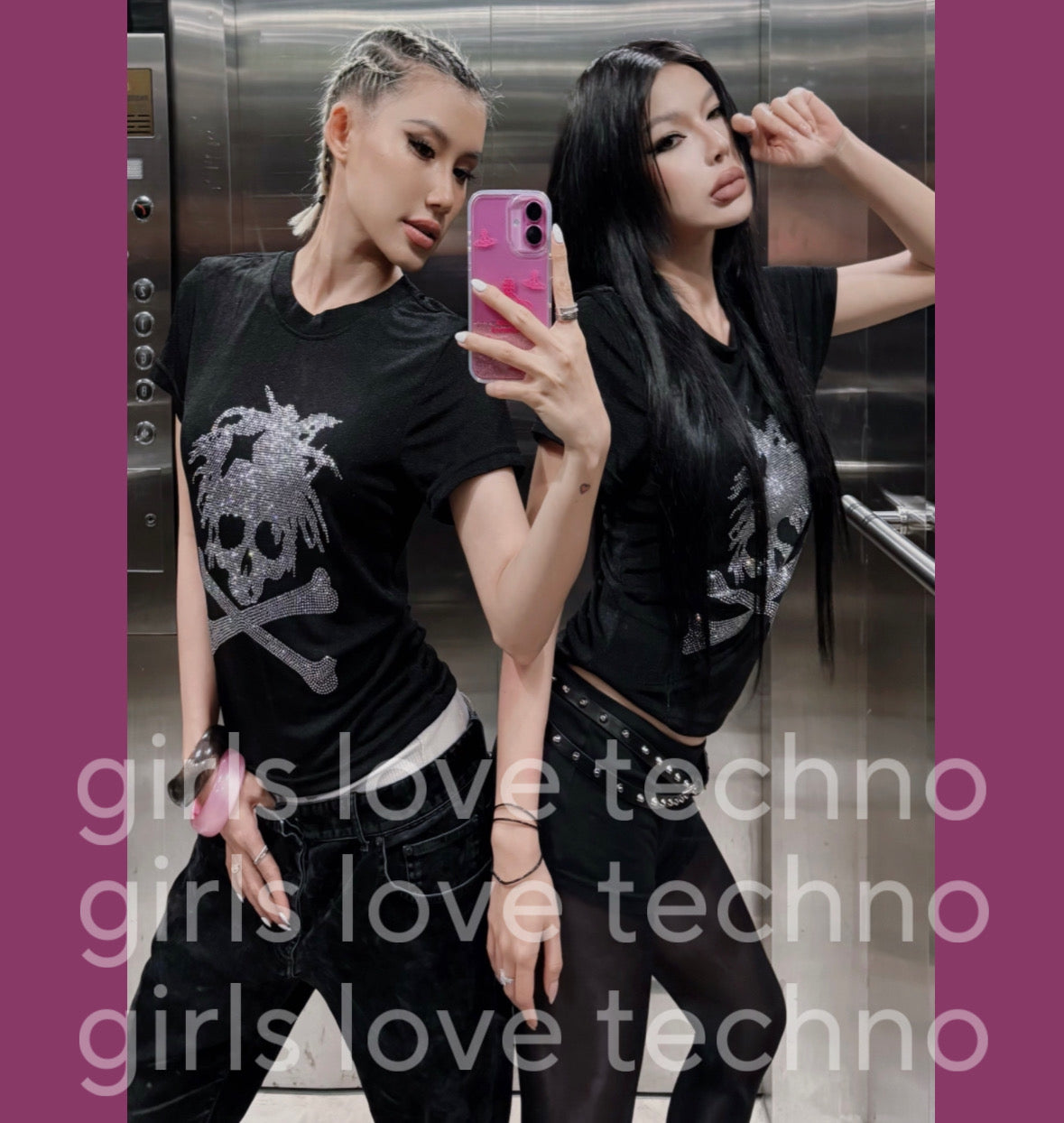 </2 SKULL RHINESTONES TSHIRT