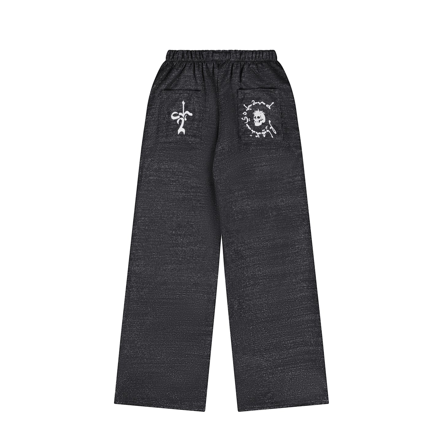 Black "TOO MUCH FLEX" Sparkly Track Pants