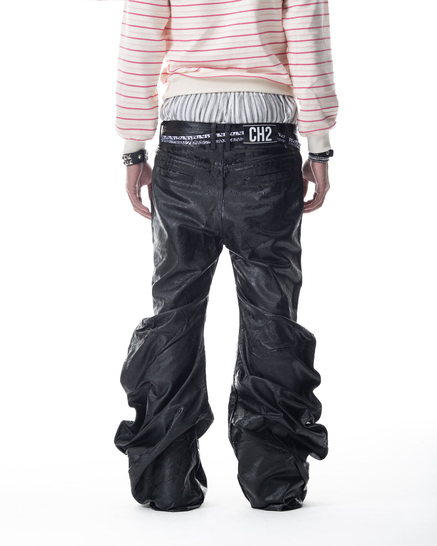 </2 BLACK WAXED FLARE JEANS