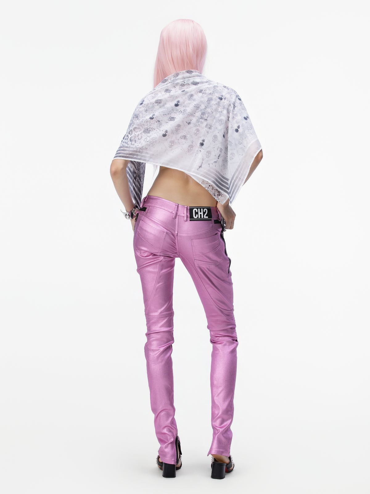 Metallic Low-Rise Biker Pants (Pink)