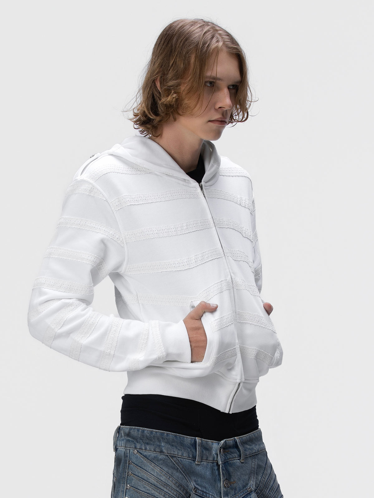 Lace Stripe Zip Hoodie