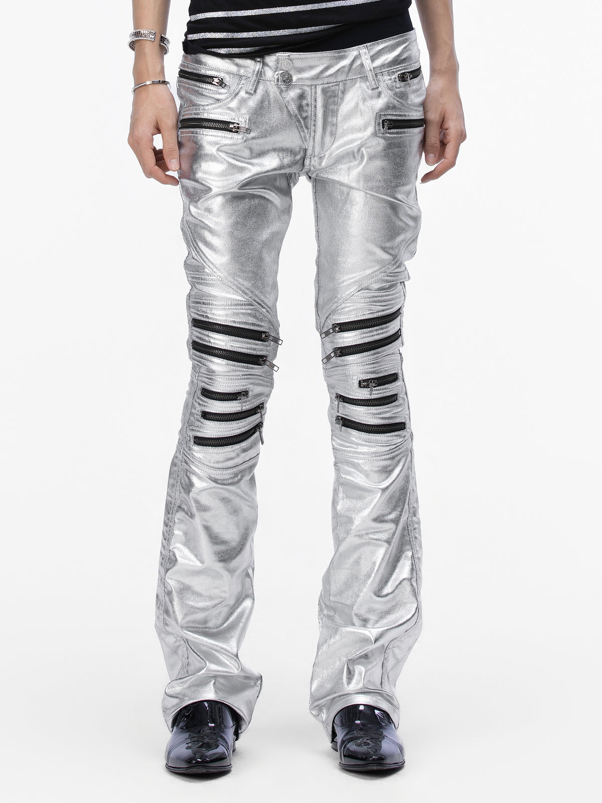 BOYPHO Metallic Zipper Biker Pants