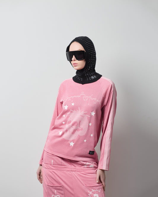 Pink "TOO MUCH FLEX" Sparkly Track Long Sleeve