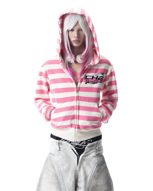</2 MUSIC KNIT STRIPPED HOODIE ZIP UP