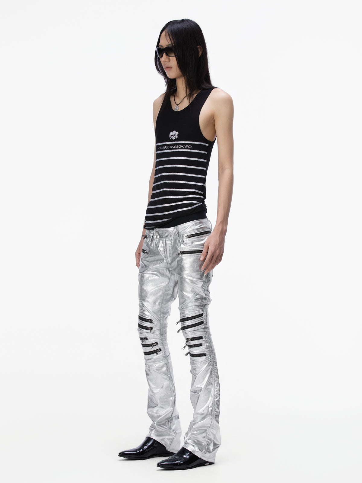 BOYPHO Metallic Zipper Biker Pants