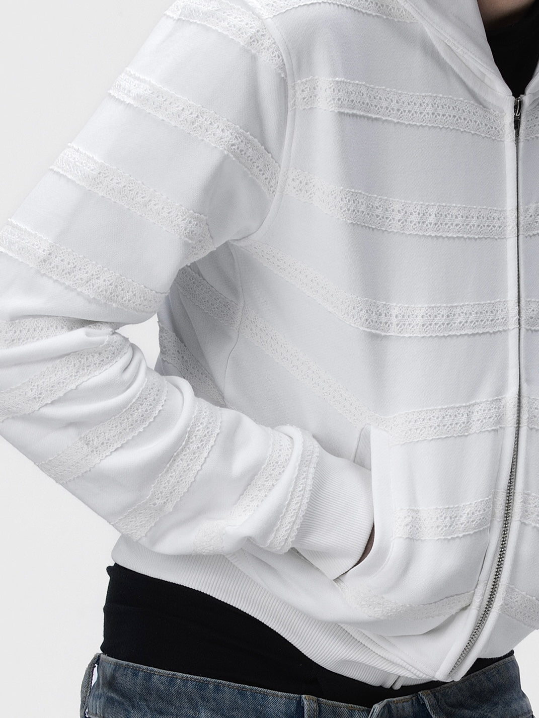 Lace Stripe Zip Hoodie