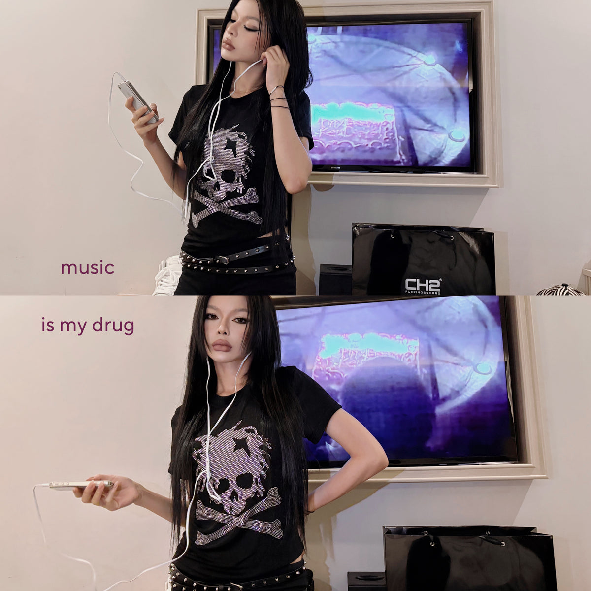 </2 SKULL RHINESTONES TSHIRT