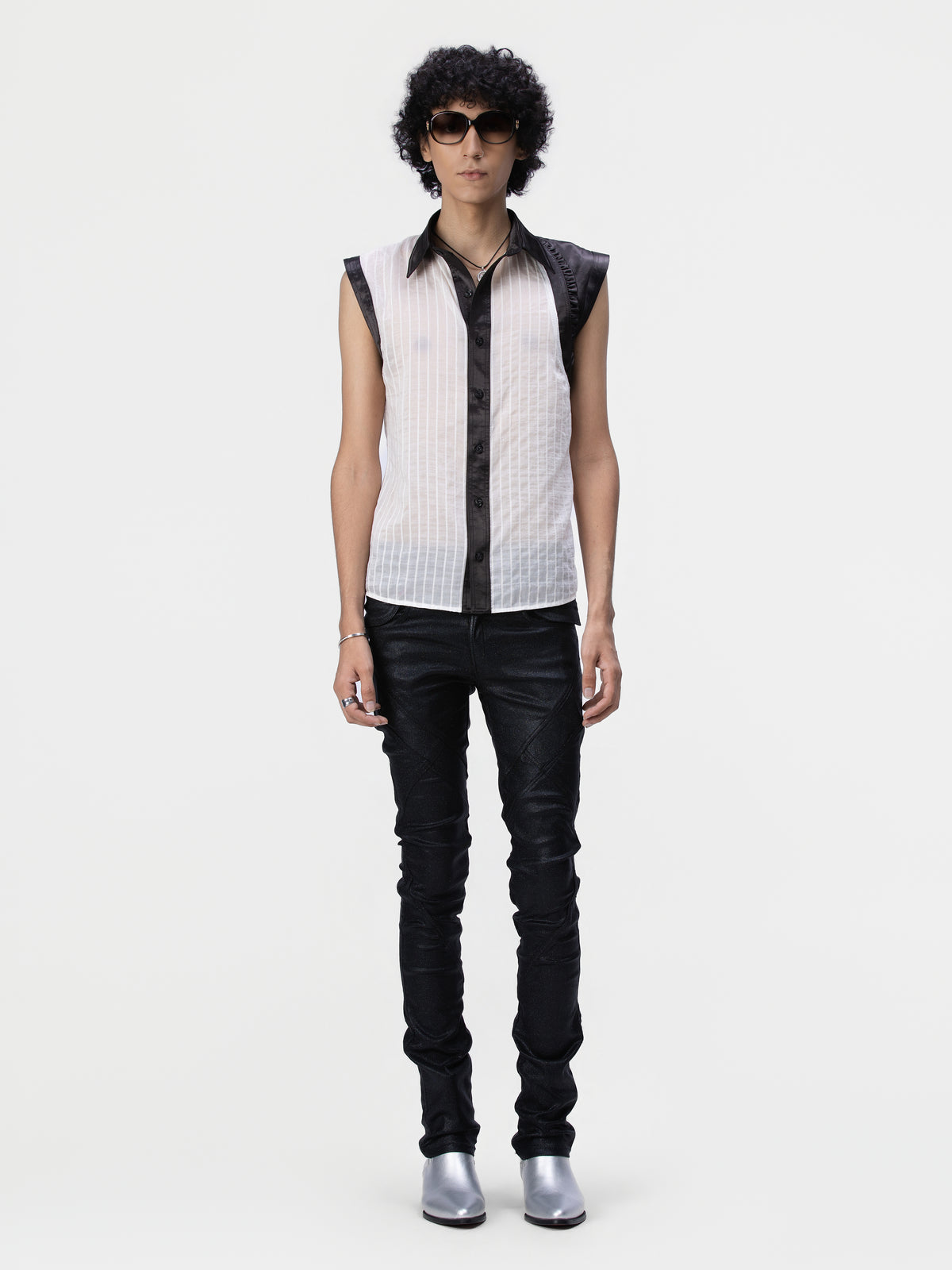 BOYPHO Asymmetric Pinstripe Shirt