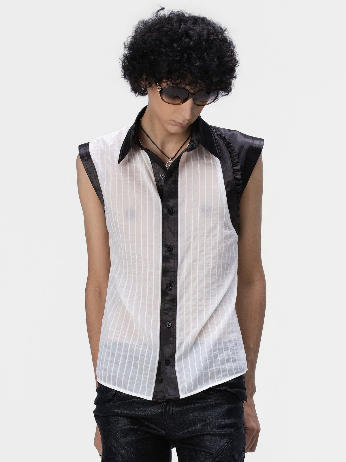 BOYPHO Asymmetric Pinstripe Shirt