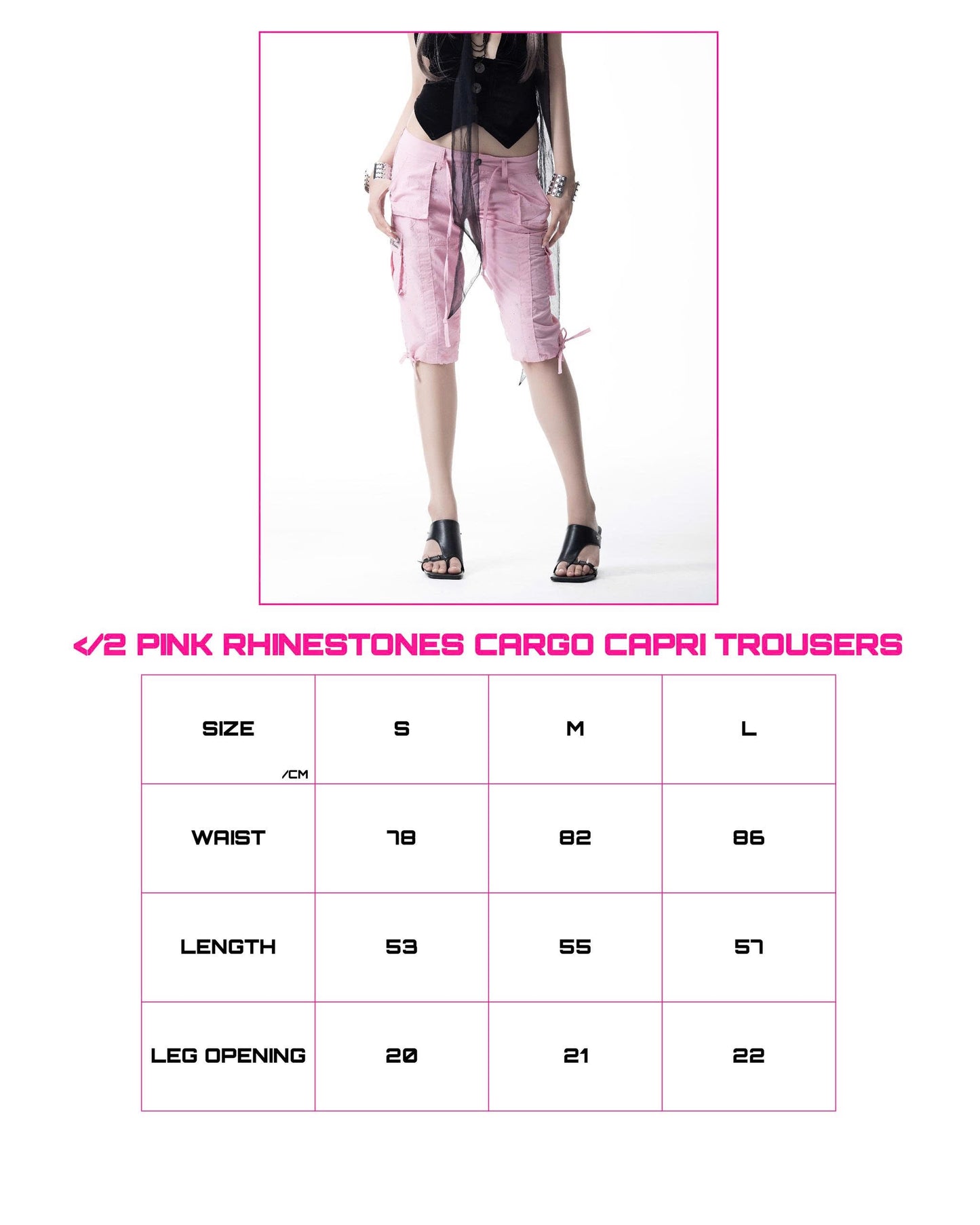 </2 PINK RHINESTONES CARGO CAPRI TROUSERS