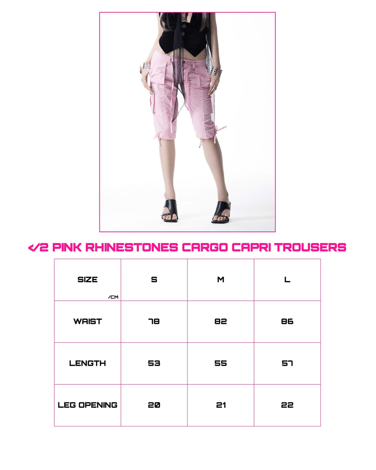</2 PINK RHINESTONES CARGO CAPRI TROUSERS