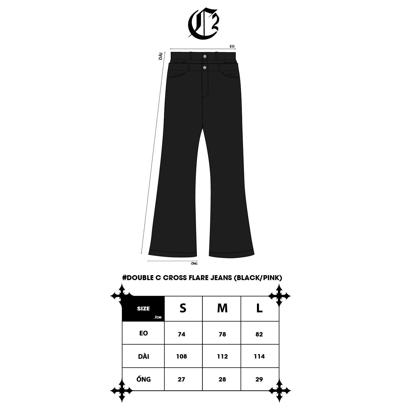 PINK DOUBLE C CROSS FLARE JEANS (CH2 X COZY)