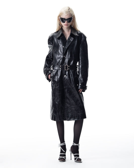 </2 LEATHER STUDDED TRENCH COAT