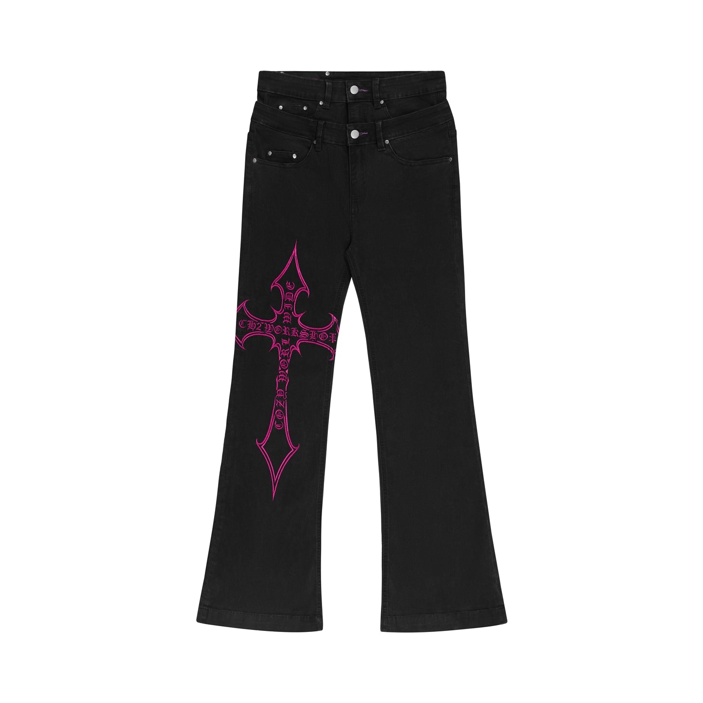 BLACK DOUBLE C CROSS FLARE JEANS (CH2 X COZY)