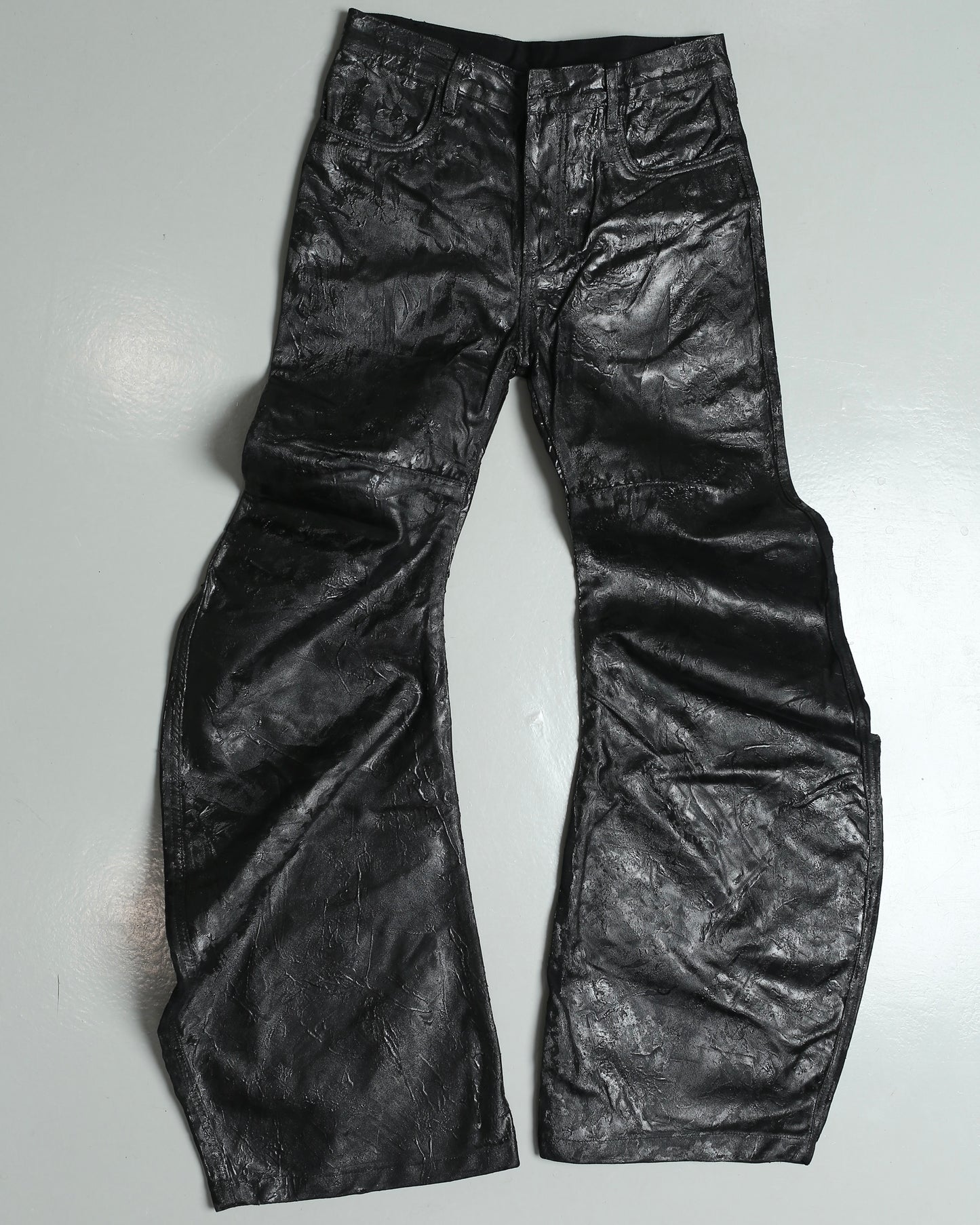 </2 BLACK WAXED FLARE JEANS