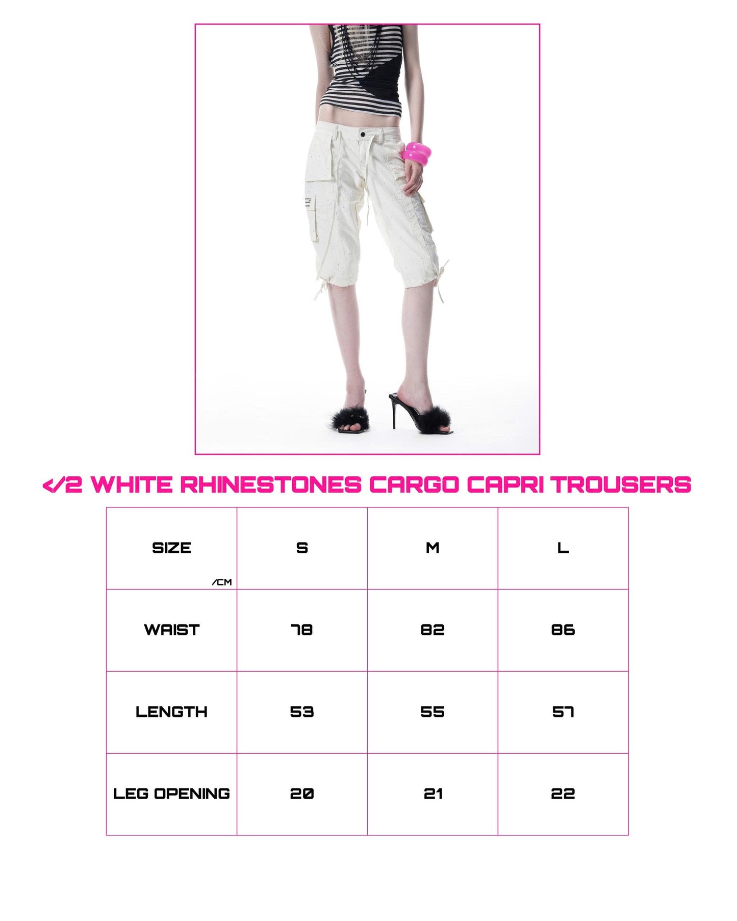 </2 WHITE RHINESTONES CARGO CAPRI TROUSERS
