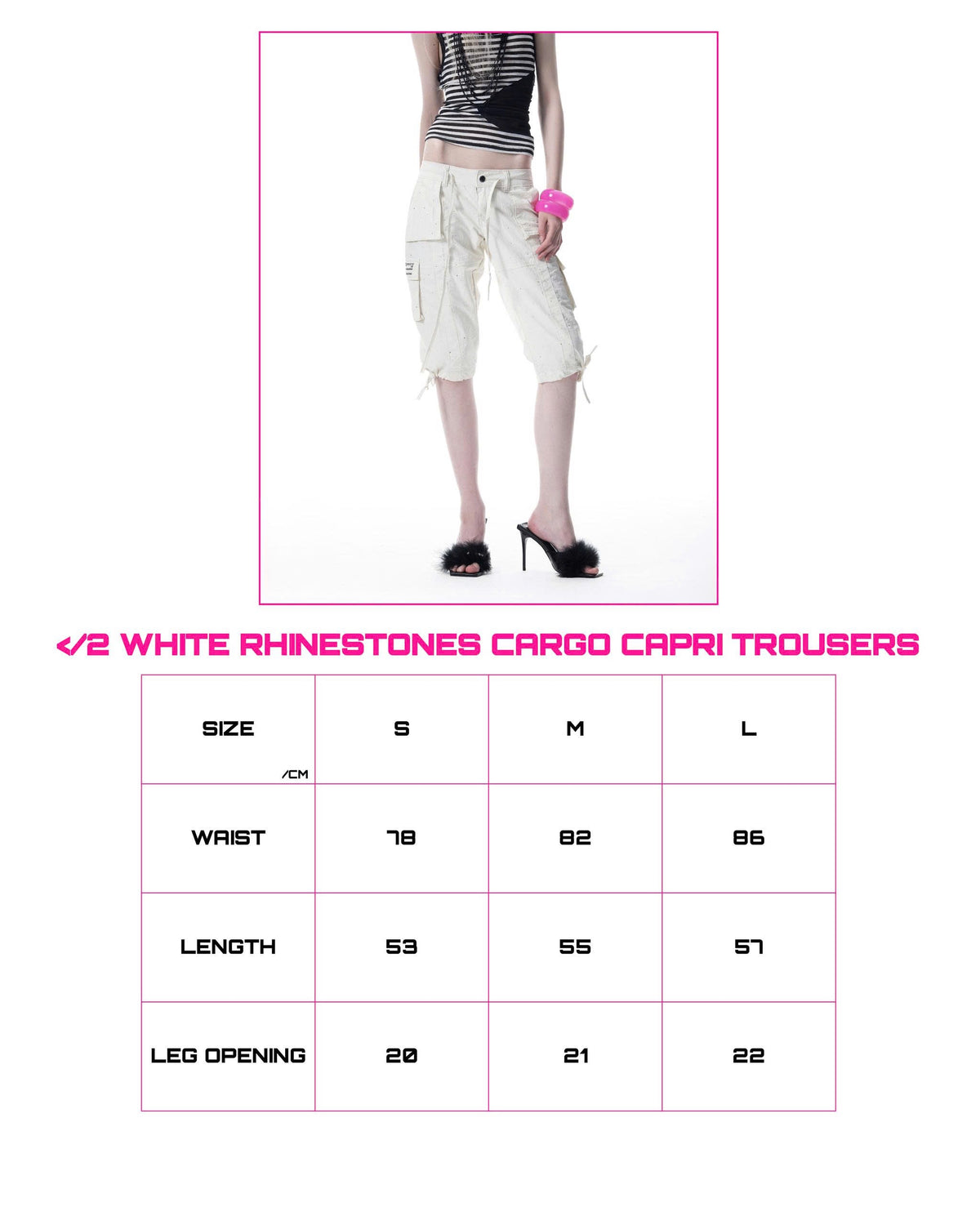 </2 WHITE RHINESTONES CARGO CAPRI TROUSERS