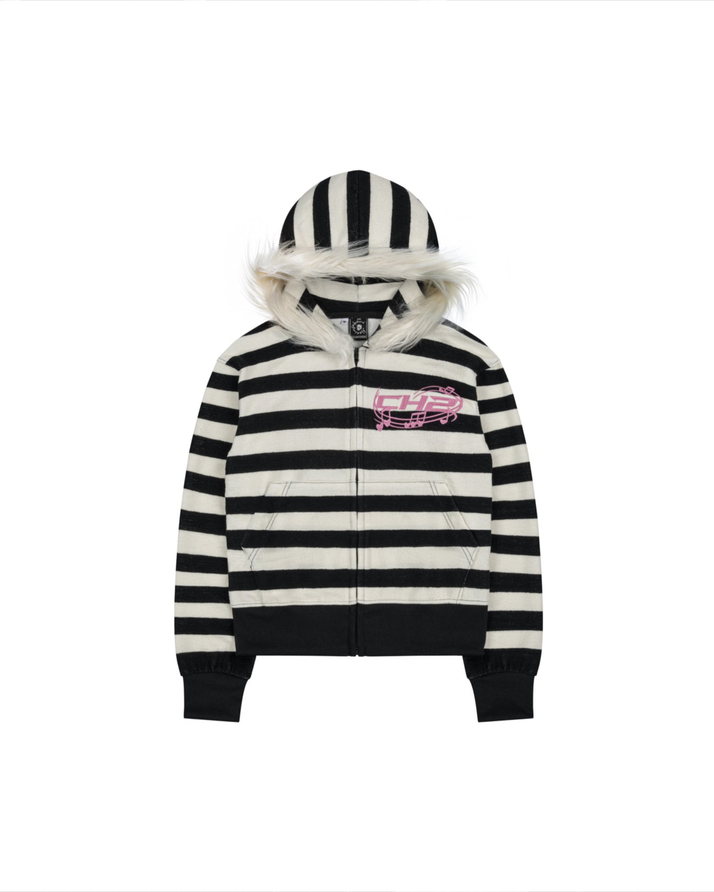 </2 STRIPED FUR ZIP UP HOODIE