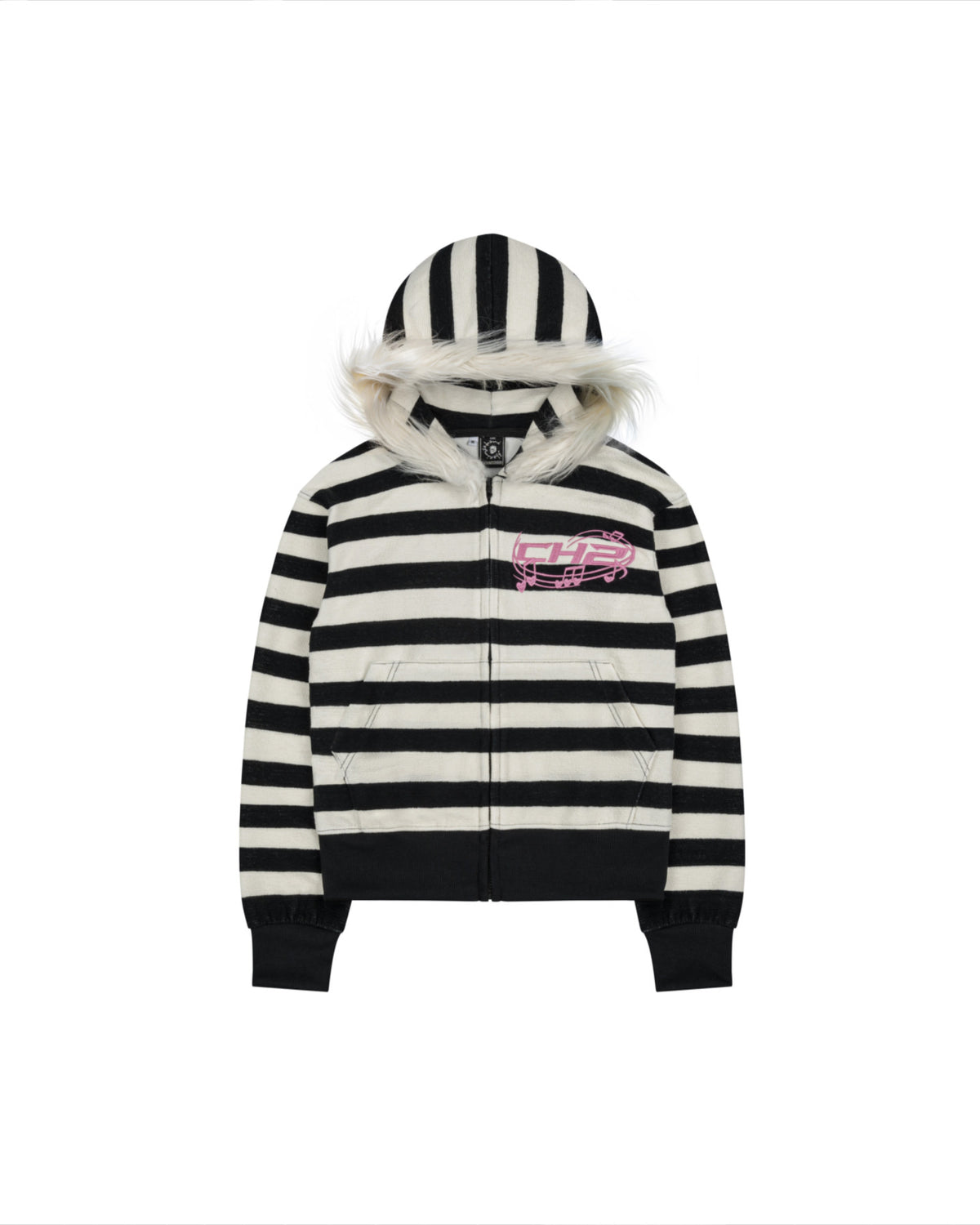 </2 STRIPED FUR ZIP UP HOODIE
