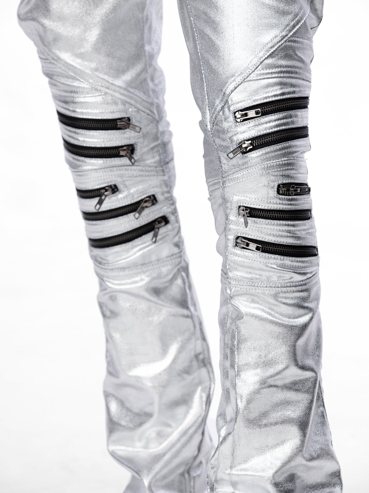 BOYPHO Metallic Zipper Biker Pants