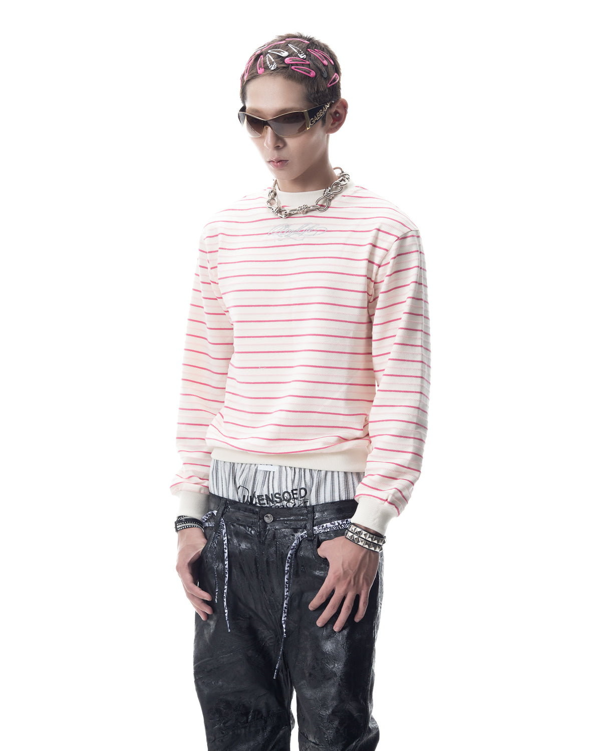 </2 BOYLIFE KNIT STRIPED PINK SWEATER
