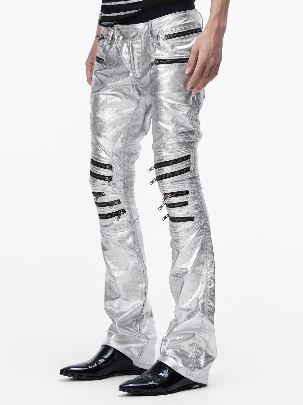 BOYPHO Metallic Zipper Biker Pants