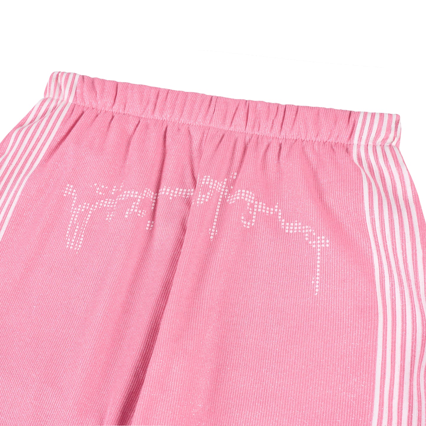 Pink "TOO MUCH FLEX" Sparkly Track Pants