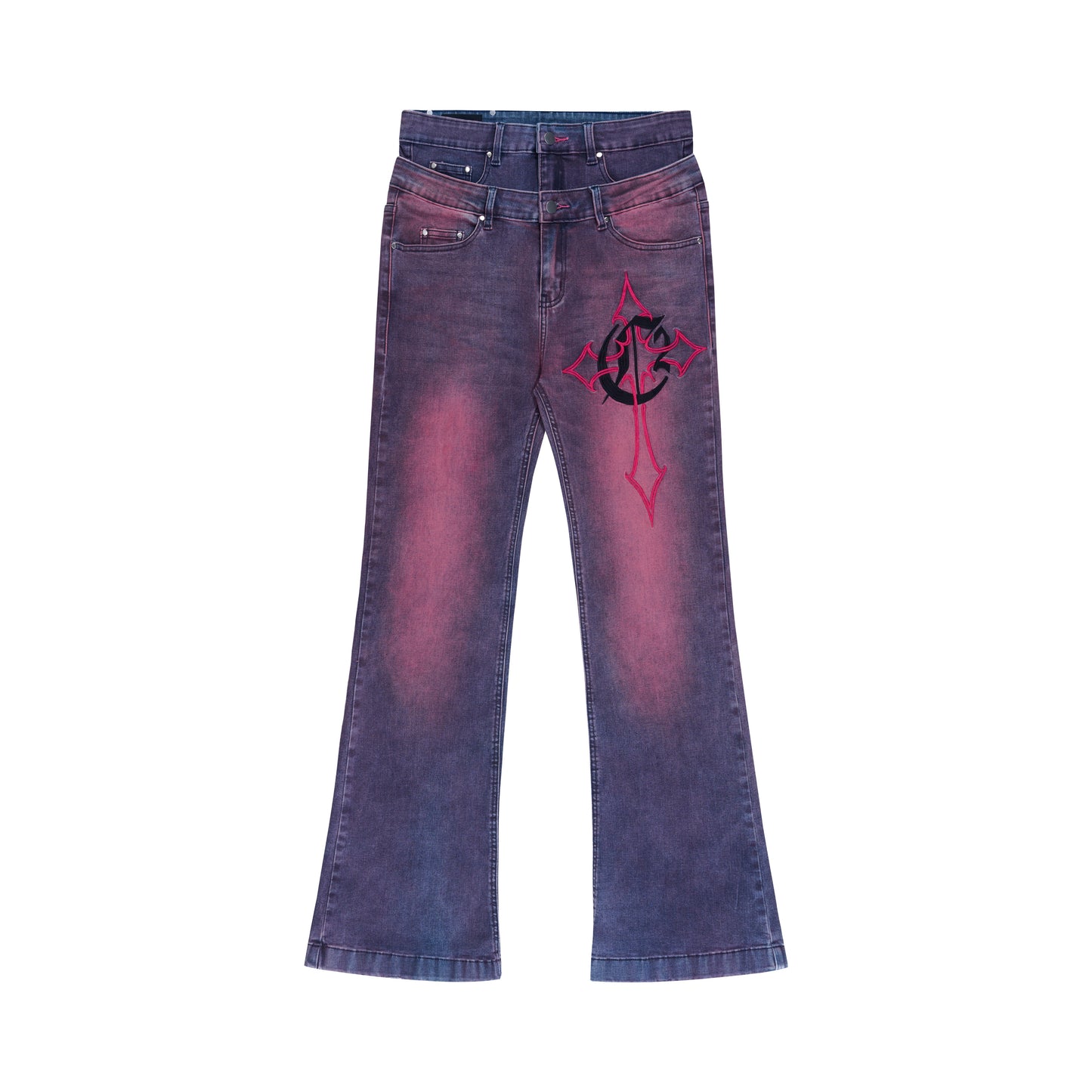 PINK DOUBLE C CROSS FLARE JEANS (CH2 X COZY)