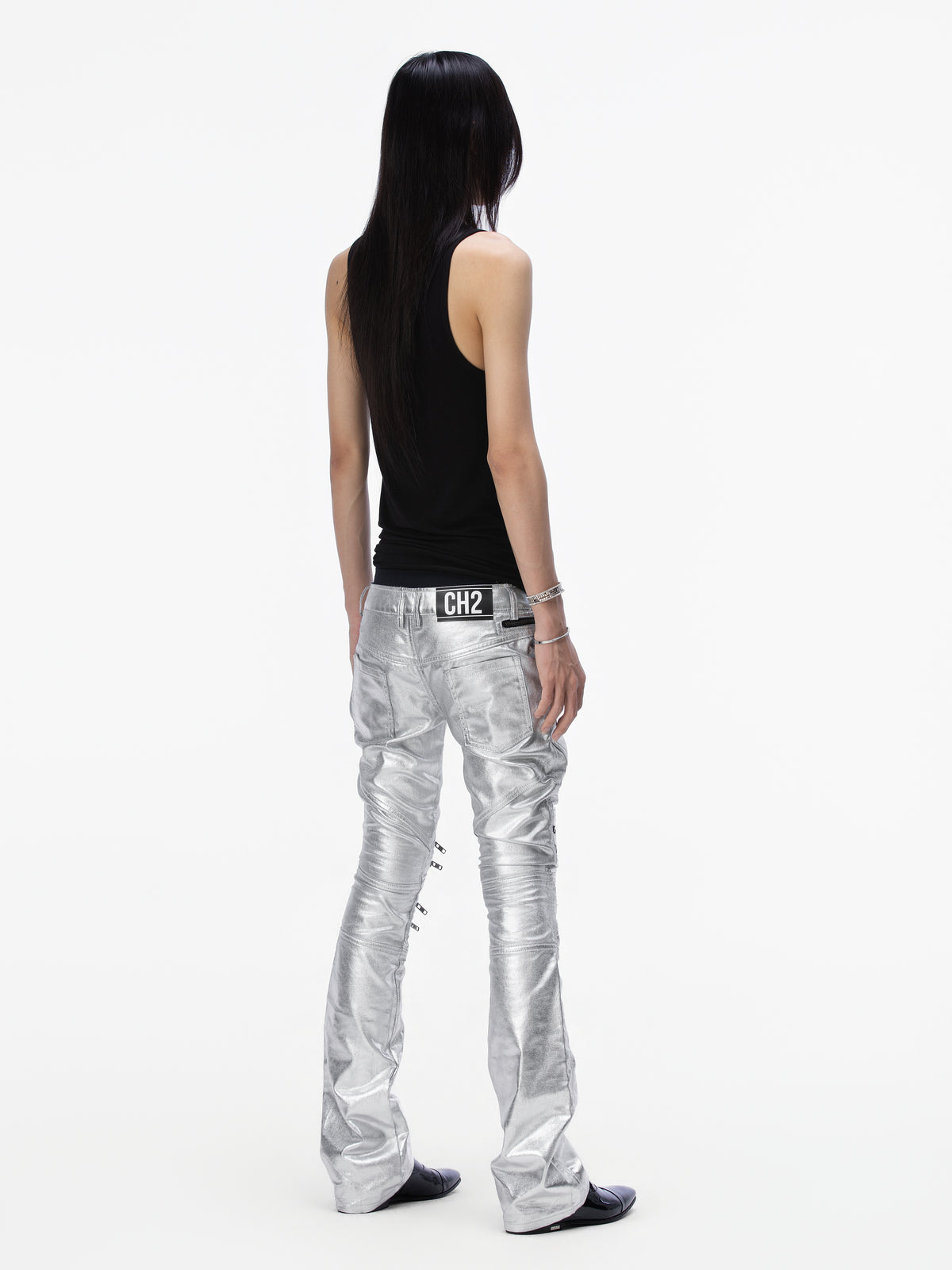 BOYPHO Metallic Zipper Biker Pants