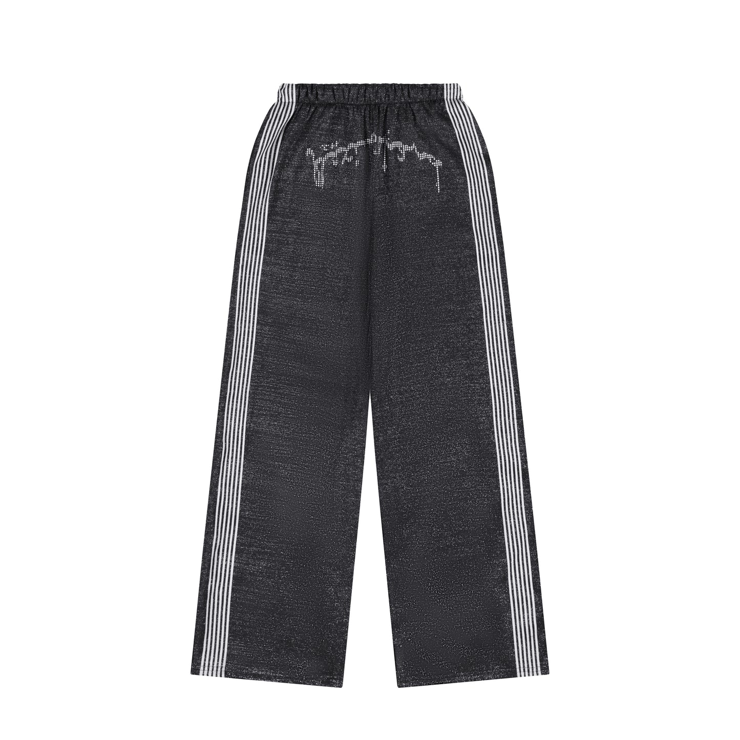 Black "TOO MUCH FLEX" Sparkly Track Pants