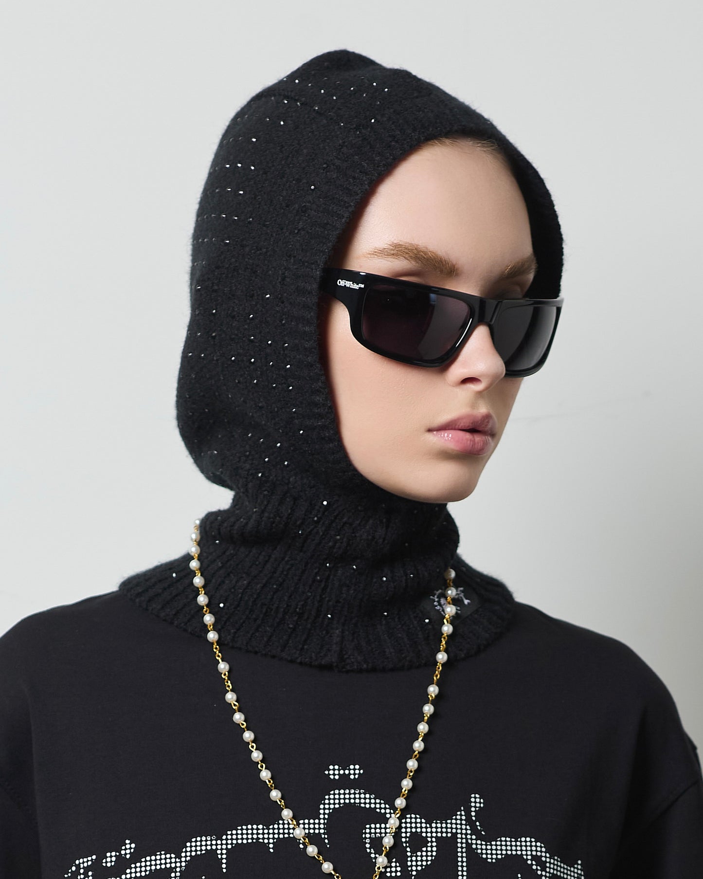 "TOO MUCH FLEX" RHINESTONES BALACLAVA (BLACK ON BLACK)