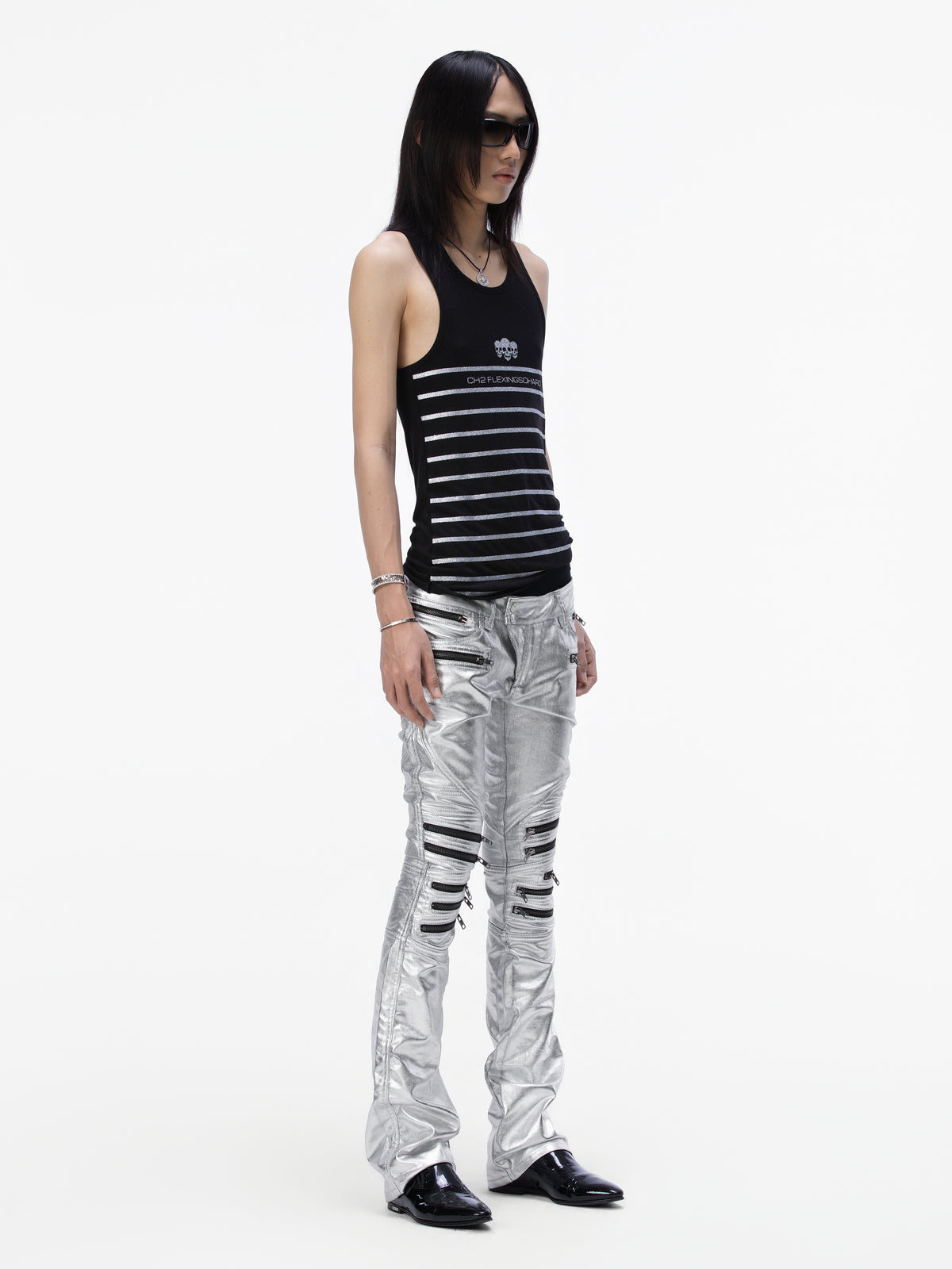 BOYPHO Metallic Zipper Biker Pants
