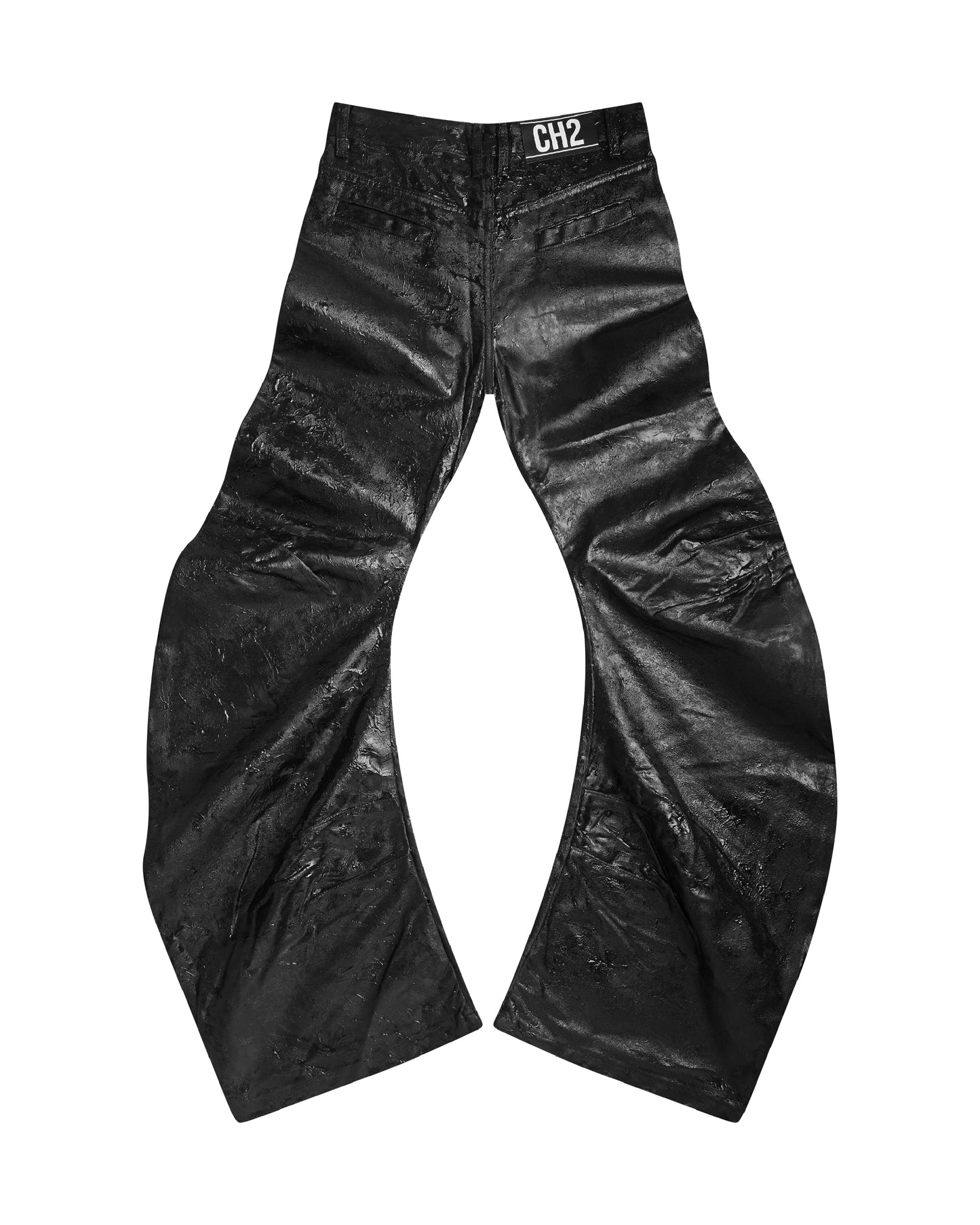 </2 BLACK WAXED FLARE JEANS