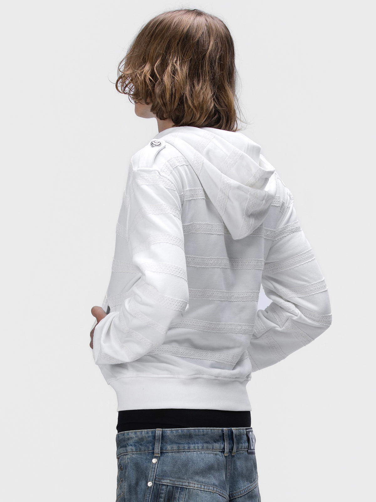 Lace Stripe Zip Hoodie