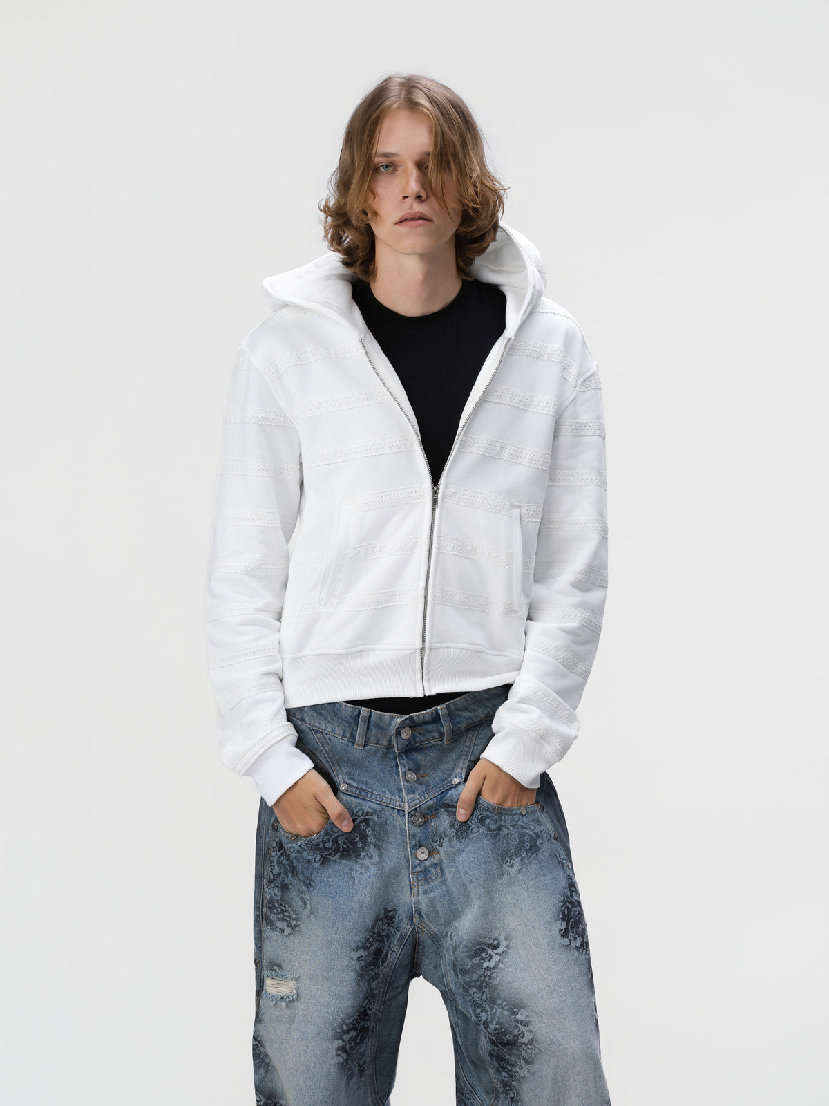 Lace Stripe Zip Hoodie