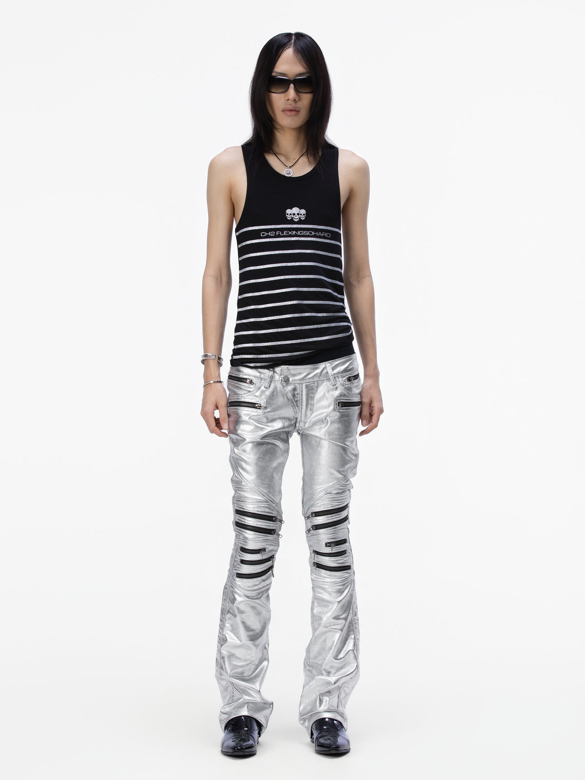 BOYPHO Metallic Zipper Biker Pants