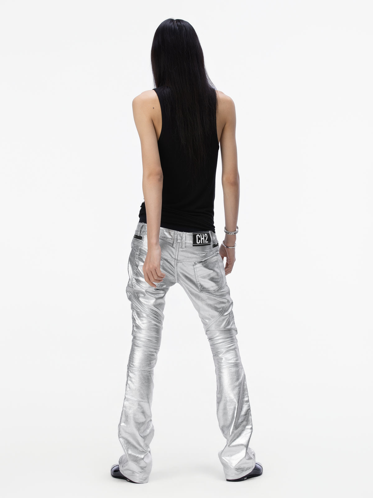 BOYPHO Metallic Zipper Biker Pants